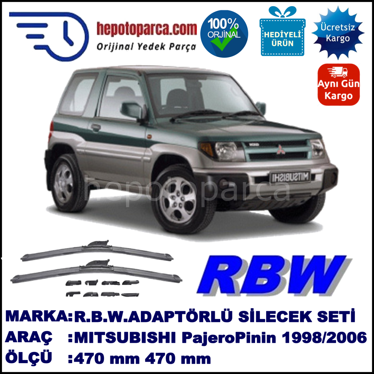 MITSUBISHI Pajero Pinin [H] 06.1998-02.2006, 470 / 470 mm.  RBW  ADAPTÖRLÜ MUZ SİLECEK SETİ