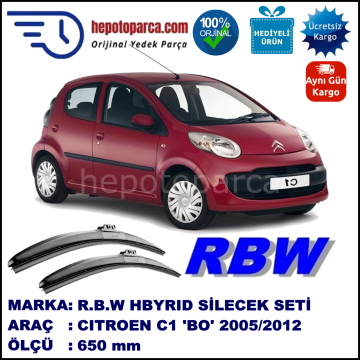 CITROEN C1 [B0] 06.05-... 650 /  mm. RBW Hybrid Silecek. U Kanca Uyumlu Hibrit