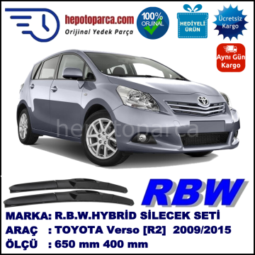 TOYOTA Verso  [R2] 02.09-... 650 / 400 mm. RBW Hybrid Silecek Seti. U Kanca Uyumlu Hibrit