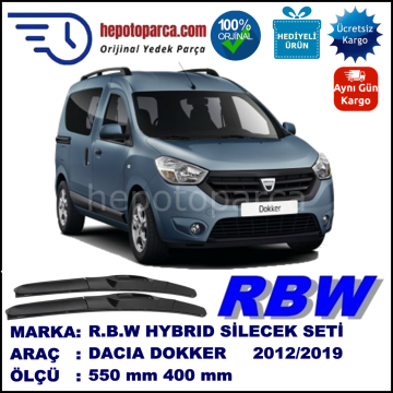 DACIA Dokker  07.12-... 550 / 400 mm. RBW Hybrid Silecek Seti. U Kanca Uyumlu Hibrit