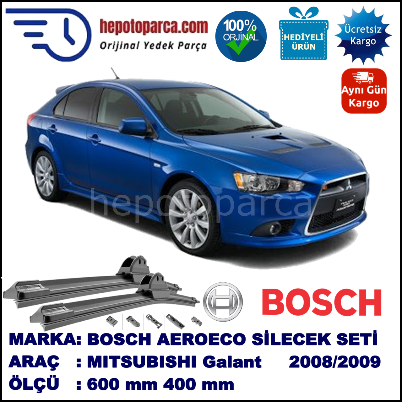 MITSUBISHI Galant Fortis Sportback  12.2008-12.2009, 600 / 400 mm. BOSCH AEROECO Aparatlı Muz Silecek