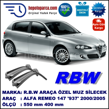 ALFA ROMEO 147 [937] 11.00-06.05 550 / 400 mm. RBW Muz Silecek Seti  2'li Takım. U Kanca Uyumludur.