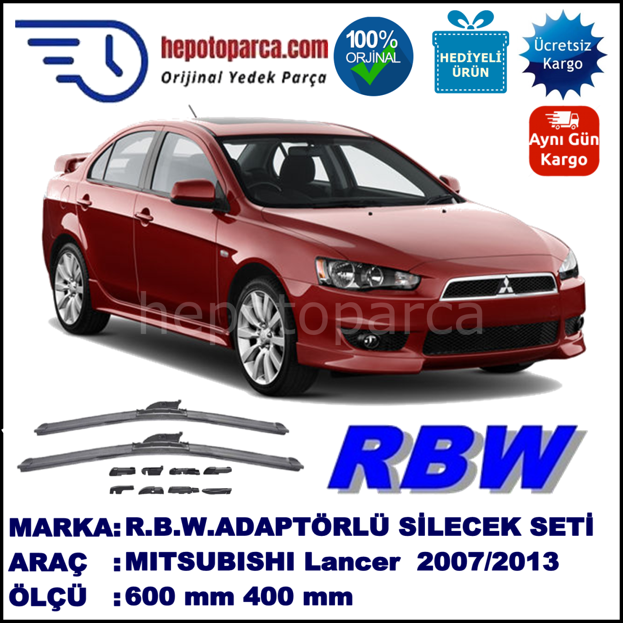 MITSUBISHI Lancer [CY/CZ] 03.2007-..., 600 / 400 mm.  RBW  ADAPTÖRLÜ MUZ SİLECEK SETİ
