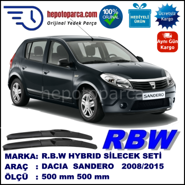 DACIA Sandero [BS] 06.08-... 500 / 500 mm. RBW Hybrid Silecek Seti. U Kanca Uyumlu Hibrit