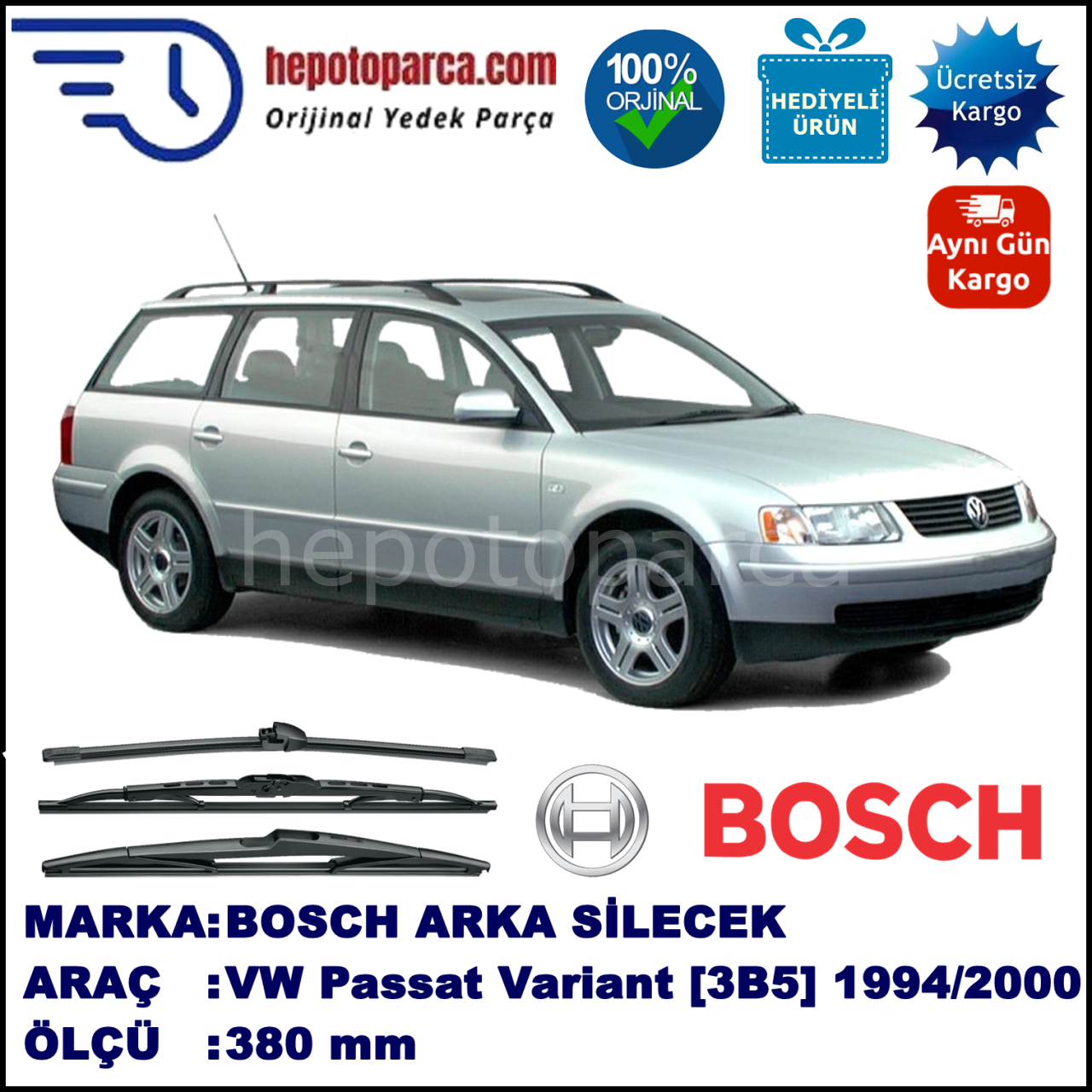 VW Passat Variant [3B5] 380 mm 10.1994-11.2000 BOSCH Arka Silecek