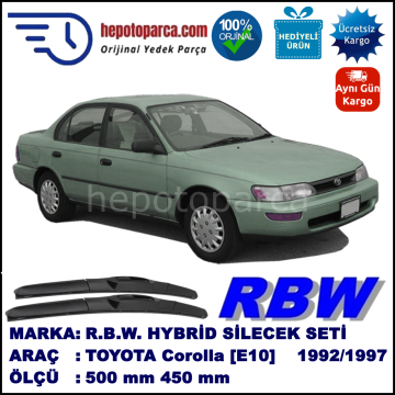 TOYOTA Corolla Sedan [E10] 05.92-04.97 500 / 450 mm. RBW Hybrid Silecek Seti. U Kanca Uyumlu Hibrit