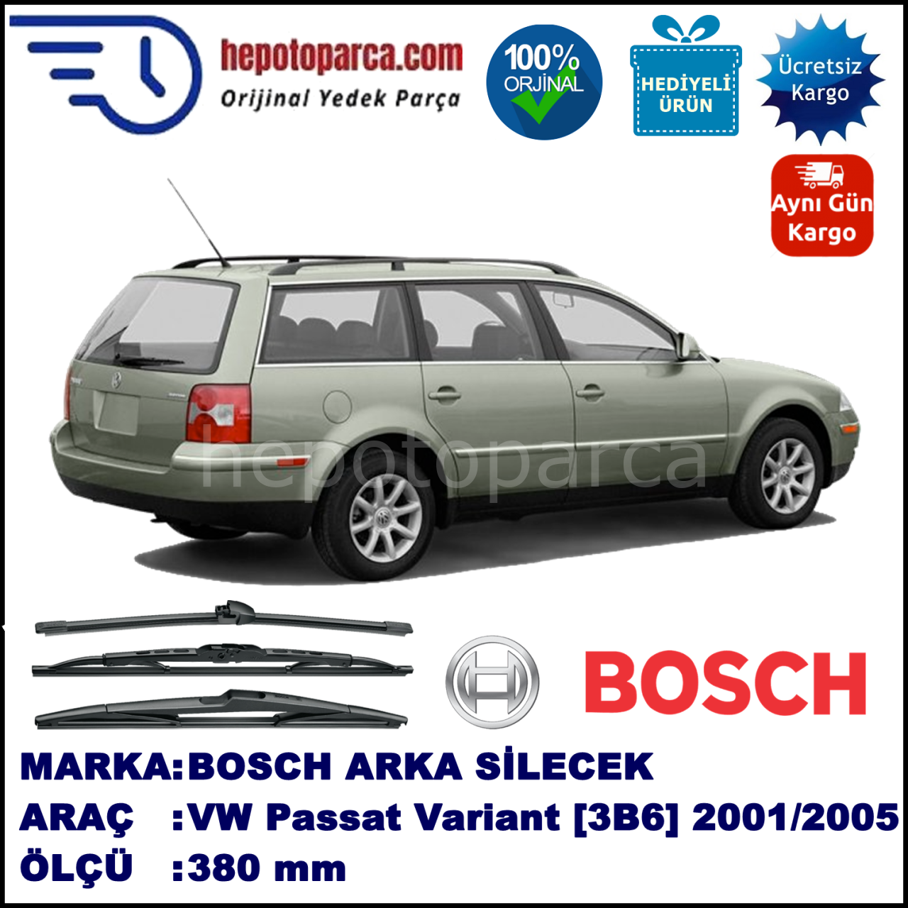 VW Passat Variant [3B6] 380 mm 11.2001-05.2005 BOSCH Arka Silecek