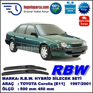 TOYOTA Corolla Sedan [E11] 04.97-09.01 500 / 450 mm. RBW Hybrid Silecek Seti. U Kanca Uyumlu Hibrit