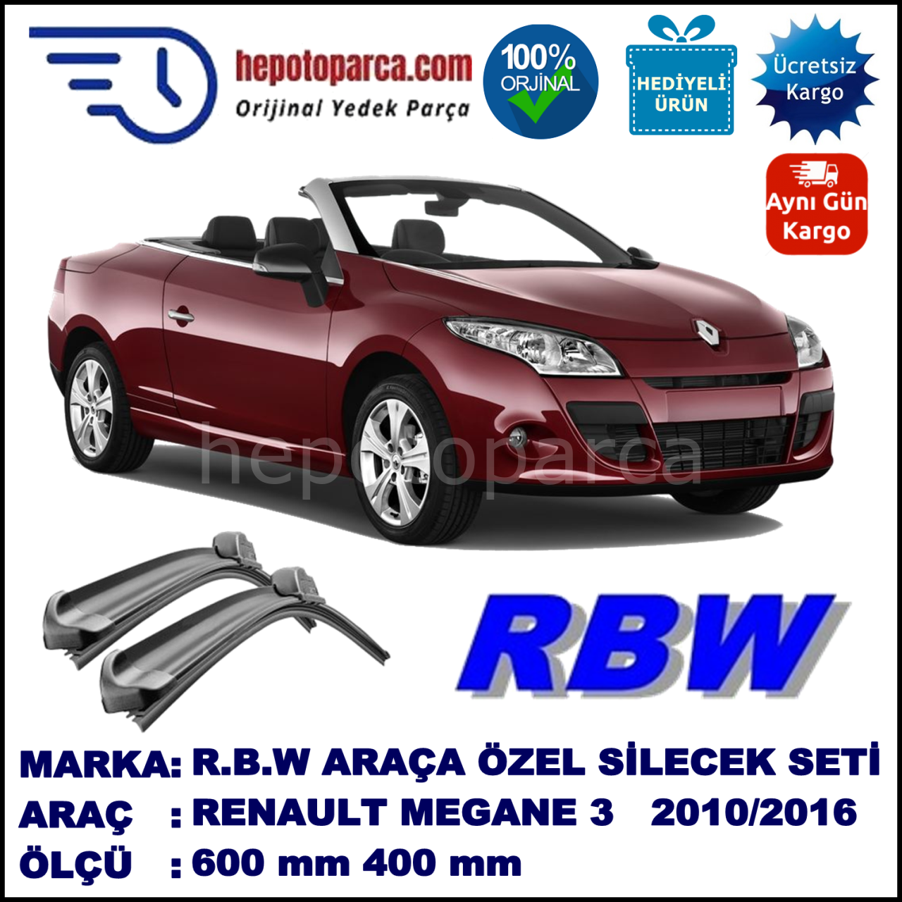 RENAULT Megane III CC [EZ] 04.2010-..., 600 / 400 mm. BOSCH AEROECO Aparatlı Muz Silecek