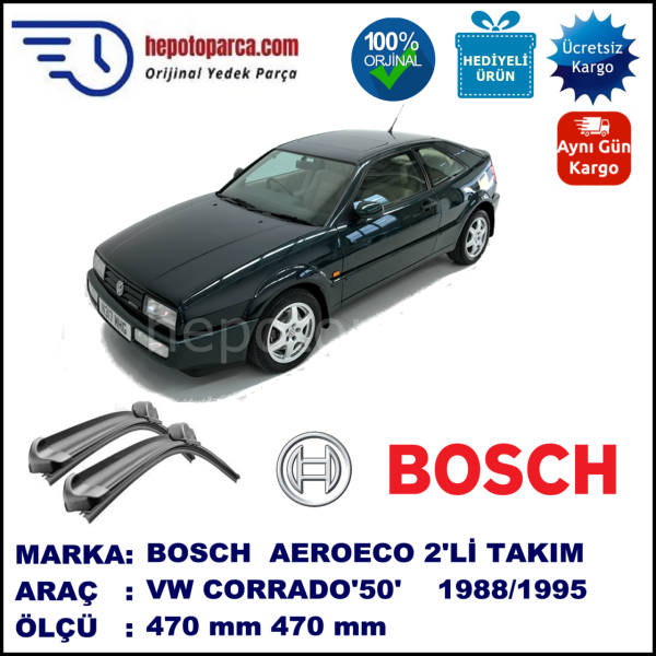 VW Corrado [50] 09.1988-07.1995, 470 / 470 mm. BOSCH AEROECO Aparatlı Muz Silecek