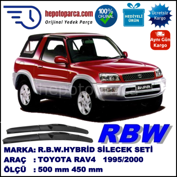 TOYOTA RAV4 Cabrio [A1] 11.95-08.00 500 / 450 mm. RBW Hybrid Silecek Seti. U Kanca Uyumlu Hibrit