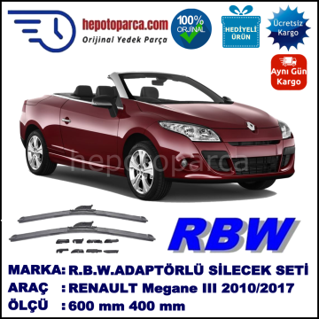 RENAULT Megane III CC [EZ] 04.2010-..., 600 / 400 mm.  RBW  ADAPTÖRLÜ MUZ SİLECEK SETİ