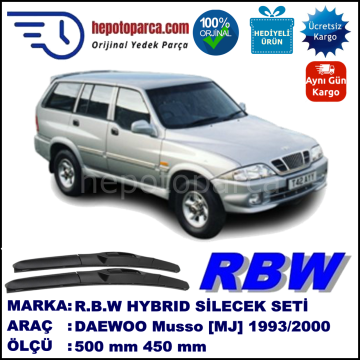 DAEWOO Musso [MJ] 07.93-12.00 500 / 450 mm. RBW Hybrid Silecek Seti. U Kanca Uyumlu Hibrit