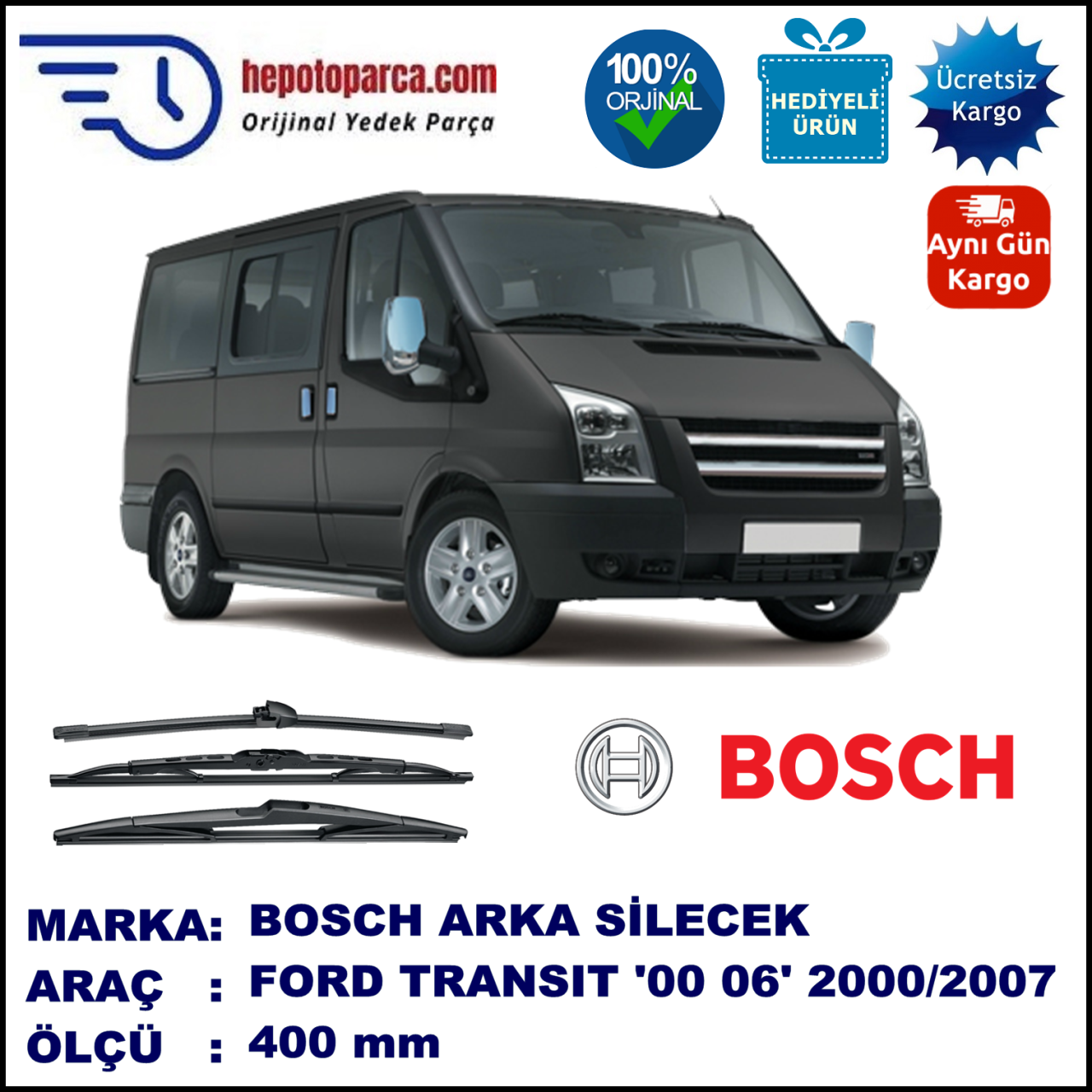 FORD Transit [00, 06, 12] 400 mm 01.2000-... BOSCH Arka Silecek