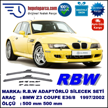 BMW Z3 Coupé [E 36/8] 09.97-06.02 500 / 500 mm. RBW Muz Silecek Seti  2'li Takım. U Kanca Uyumludur.