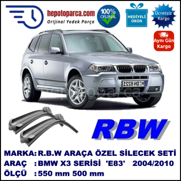 BMW X3 [E 83] 01.04-08.10 550 / 500 mm. RBW Muz Silecek Seti  2'li Takım. U Kanca Uyumludur.