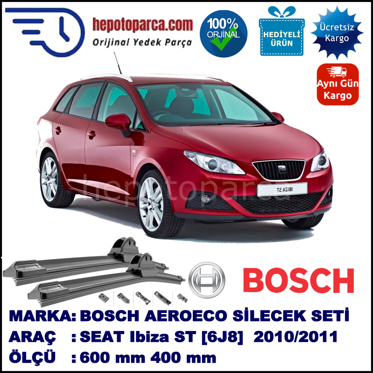 SEAT Ibiza ST [6J8] 03.2010-08.2011, 600 / 400 mm. BOSCH AEROECO Aparatlı Muz Silecek