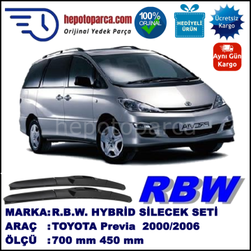 TOYOTA Previa  02.00-01.06 700 / 450 mm. RBW Hybrid Silecek Seti. U Kanca Uyumlu Hibrit