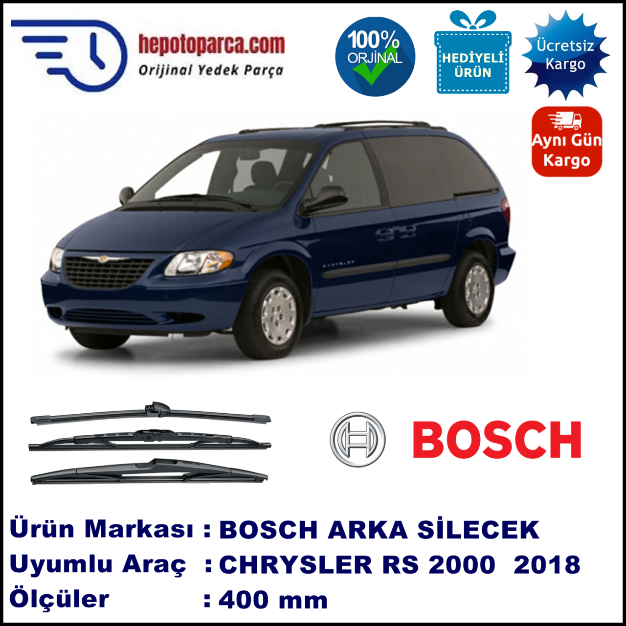 CHRYSLER Voyager [RS] 400 mm 08.2000-... BOSCH Arka Silecek