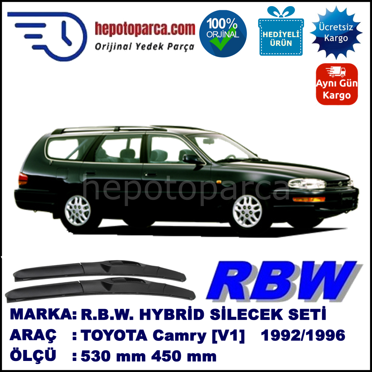 TOYOTA Camry Wagon [V1] 03.92-07.96 530 / 480 mm. RBW Hybrid Silecek Seti. U Kanca Uyumlu Hibrit