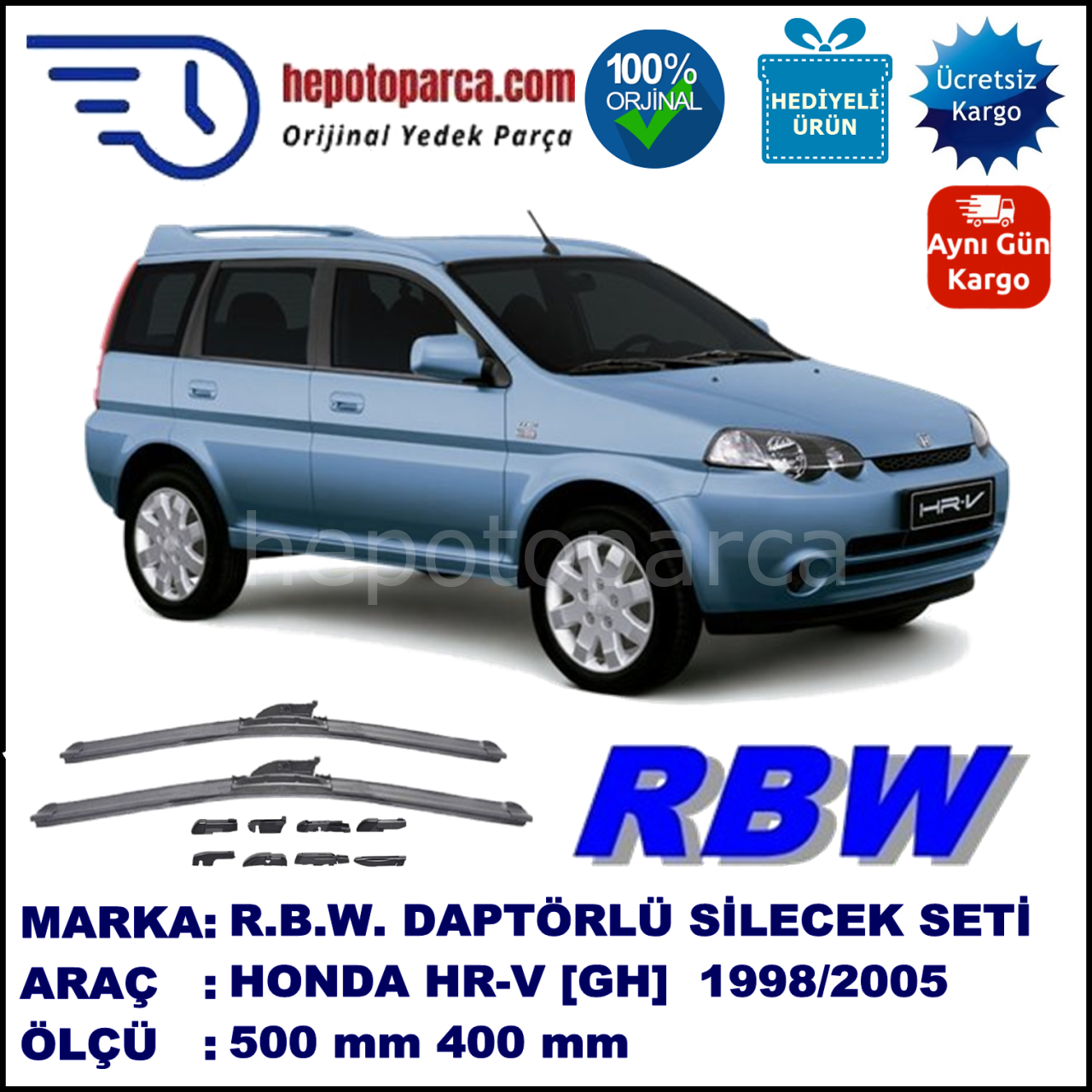 HONDA HR-V [GH] 12.1998-12.2005, 500 / 400 mm.  RBW  ADAPTÖRLÜ MUZ SİLECEK SETİ