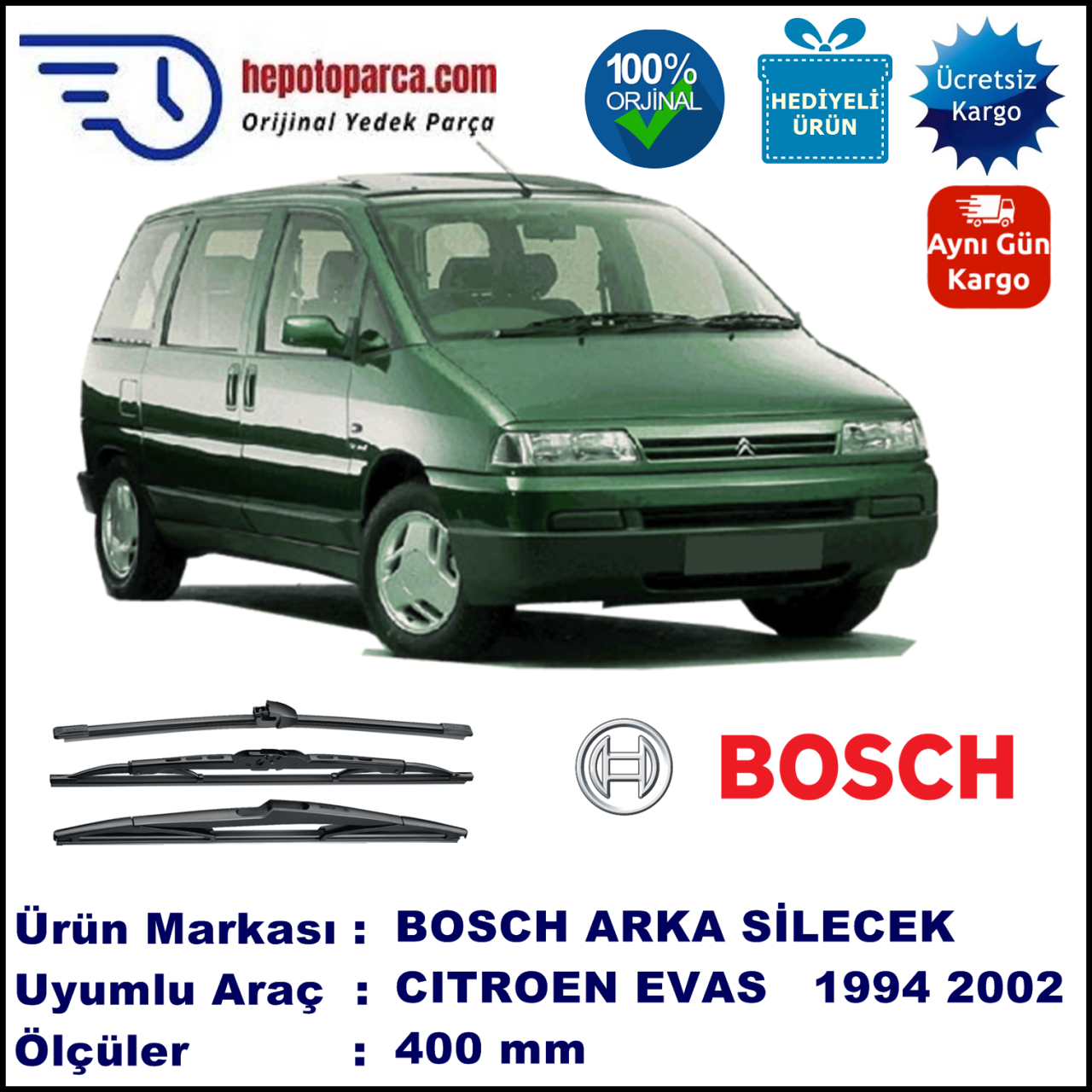 CITROEN Evasion [U60] 400 mm 06.1994-07.2002 BOSCH Arka Silecek