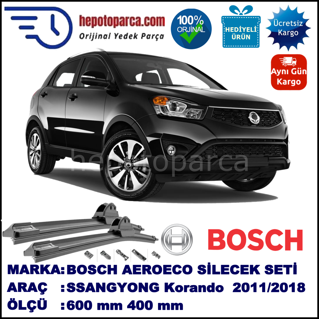SSANGYONG Korando C  03.2011-..., 600 / 400 mm. BOSCH AEROECO Aparatlı Muz Silecek