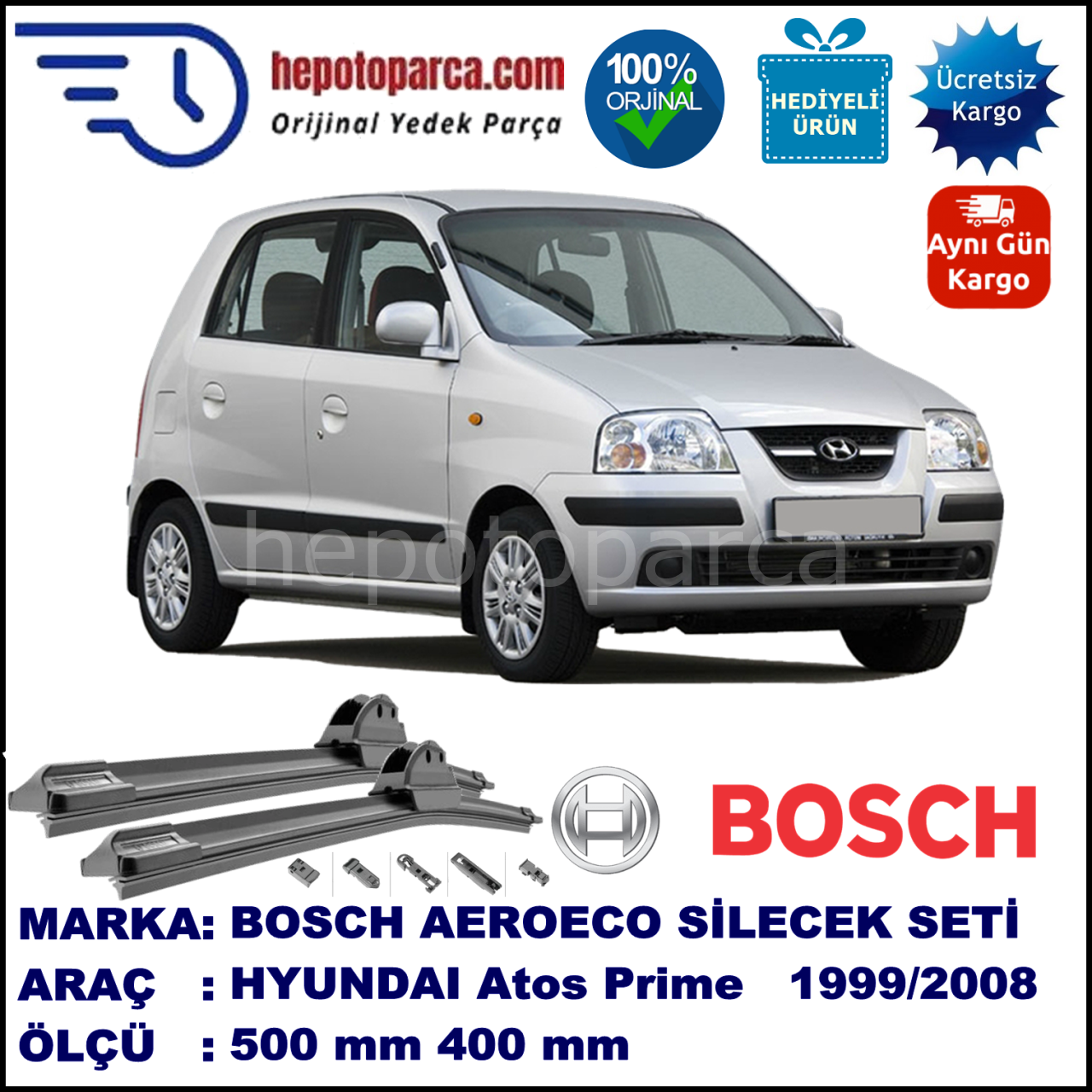 HYUNDAI Atos Prime [MX] 09.1999-03.2008, 500 / 400 mm. BOSCH AEROECO Aparatlı Muz Silecek