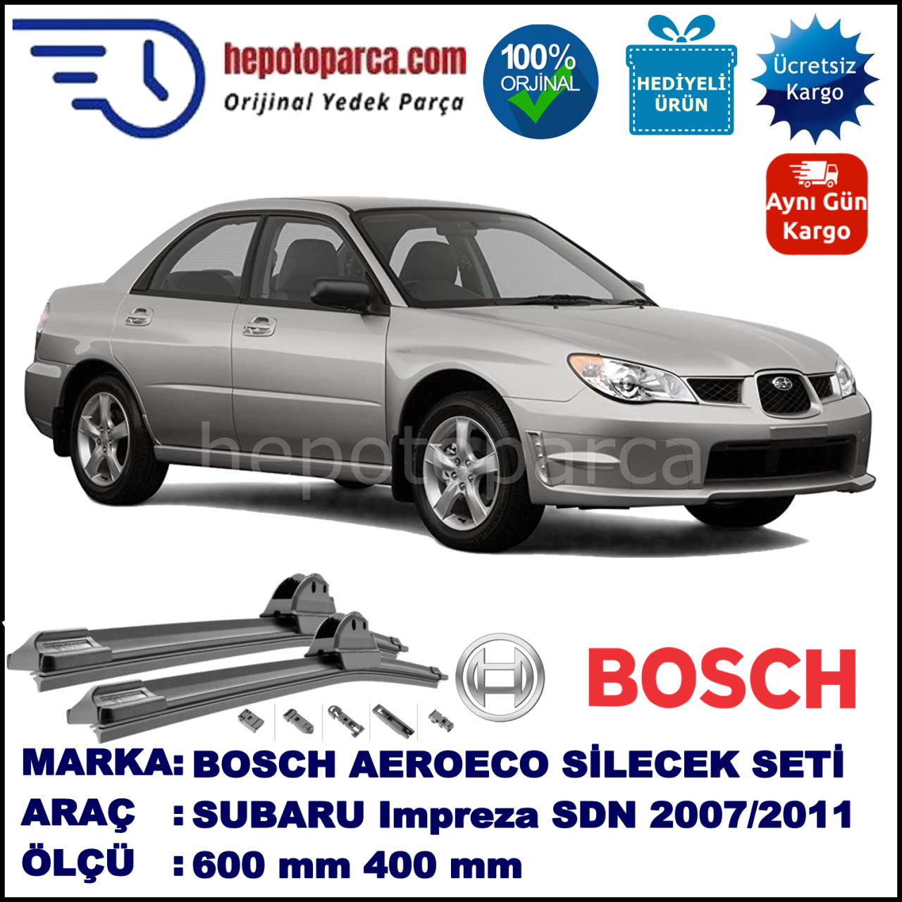 SUBARU Impreza Sedan [G12] 06.2007-12.2011, 600 / 400 mm. BOSCH AEROECO Aparatlı Muz Silecek