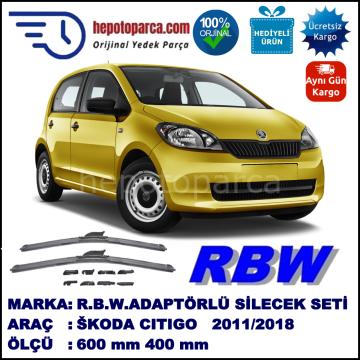 SKODA Citigo  10.2011-..., 600 / 400 mm.  RBW  ADAPTÖRLÜ MUZ SİLECEK SETİ