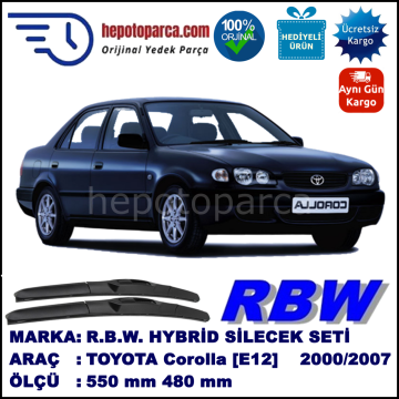 TOYOTA Corolla [E12] 08.00-12.07 550 / 480 mm. RBW Hybrid Silecek Seti. U Kanca Uyumlu Hibrit