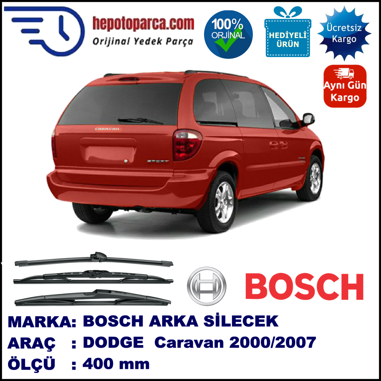 DODGE Caravan [RS] 400 mm 09.2000-08.2007 BOSCH Arka Silecek