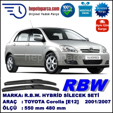 TOYOTA Corolla Hatchback [E12] 11.01-12.07 550 / 480 mm. RBW Hybrid Silecek Seti. U Kanca Uyumlu Hibrit