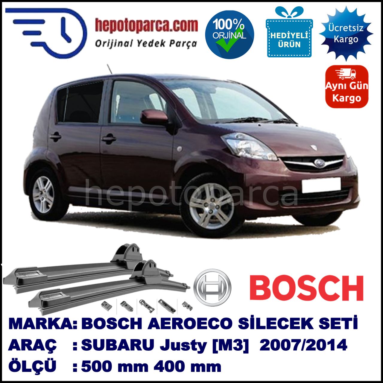 SUBARU Justy [M3] 09.2007-12.2010, 500 / 400 mm. BOSCH AEROECO Aparatlı Muz Silecek