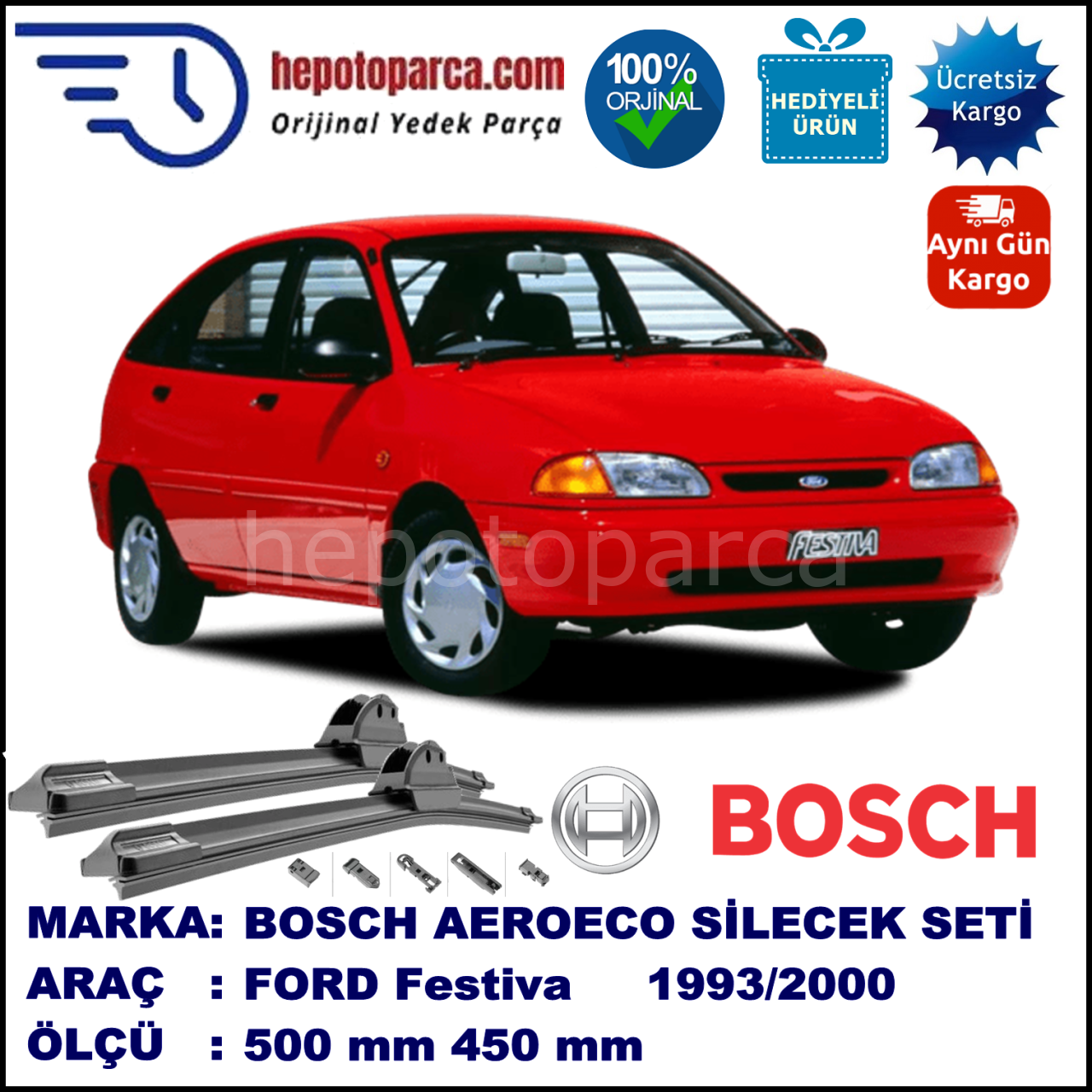 FORD Festiva  01.1993-10.2000, 500 / 450 mm. BOSCH AEROECO Aparatlı Muz Silecek