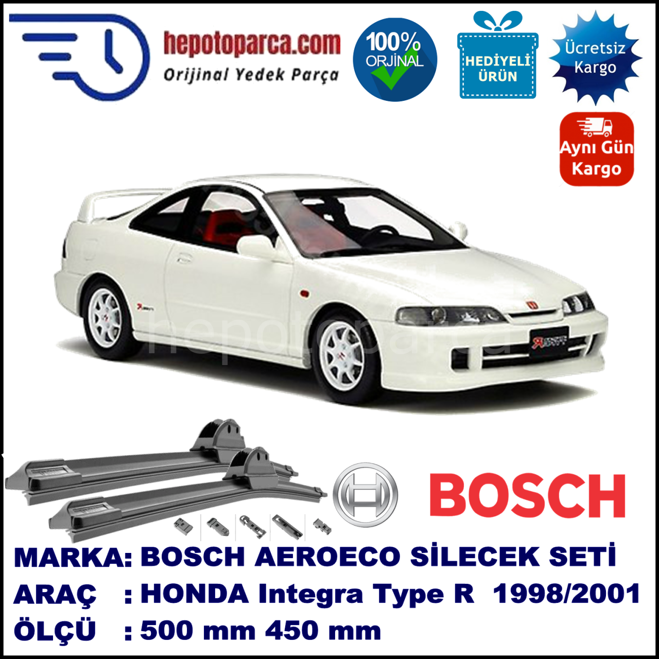 HONDA Integra TypeR [DC] 01.1998-10.2001, 500 / 450 mm. BOSCH AEROECO Aparatlı Muz Silecek
