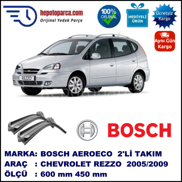 CHEVROLET Rezzo [KL1U, U100] 02.2005-05.2009, 600 / 450 mm. BOSCH AEROECO Aparatlı Muz Silecek