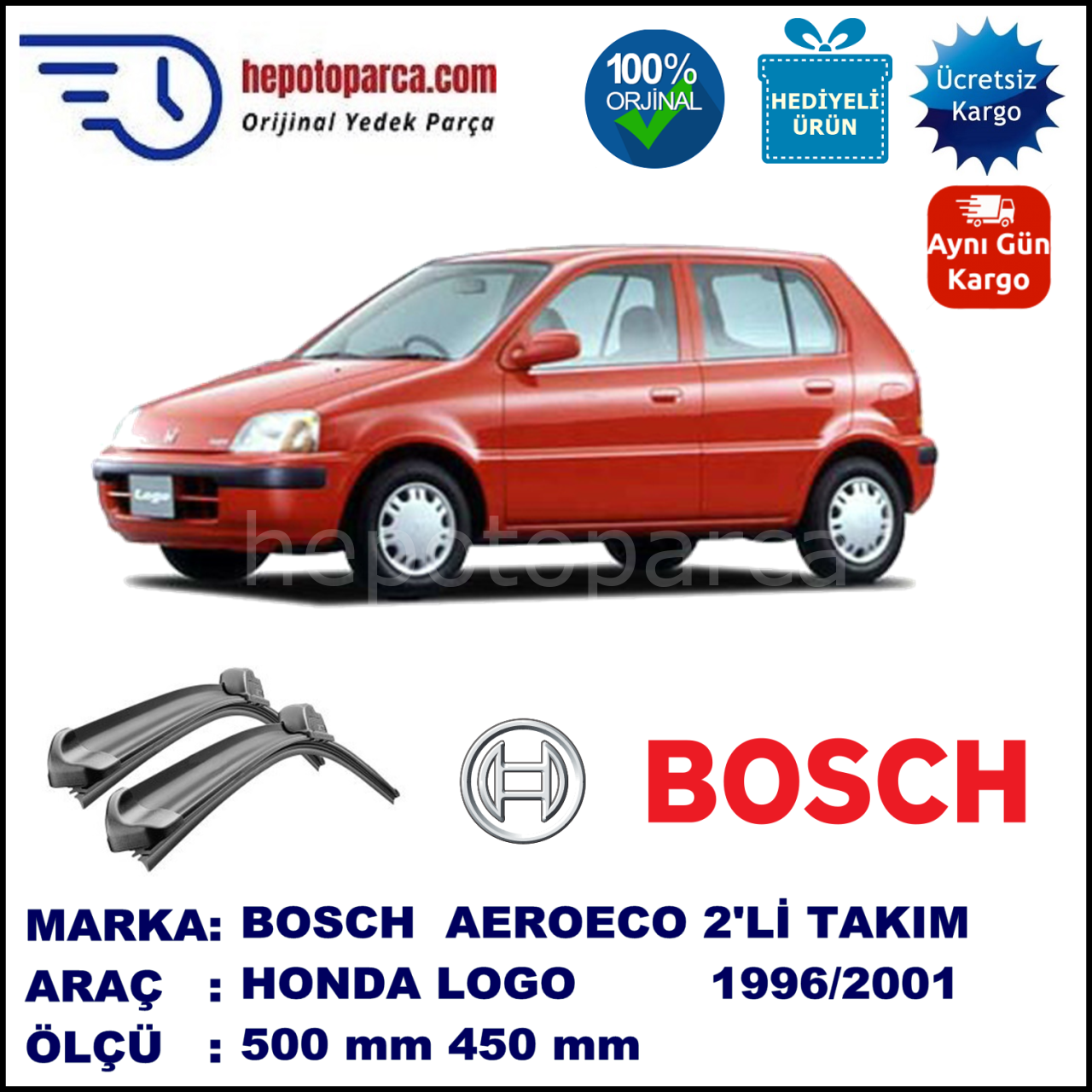 HONDA Logo  09.1996-06.2001, 500 / 450 mm. BOSCH AEROECO Aparatlı Muz Silecek