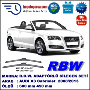 AUDI A3 Cabriolet [8P7] 04.2008-..., 600 / 450 mm.  RBW  ADAPTÖRLÜ MUZ SİLECEK SETİ