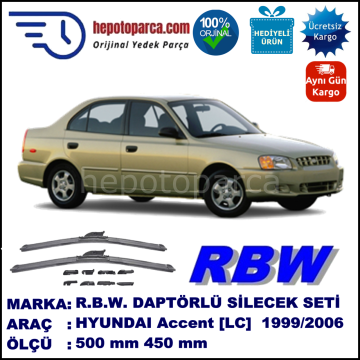 HYUNDAI Accent [LC] 05.1999-..., 500 / 450 mm.  RBW  ADAPTÖRLÜ MUZ SİLECEK SETİ