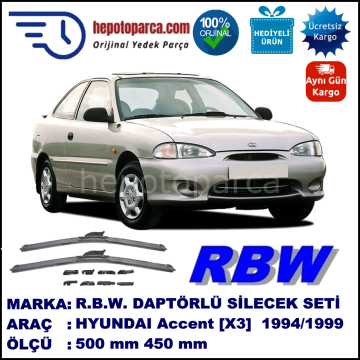 HYUNDAI Accent Hatchback [X3] 07.1994-07.1999, 500 / 450 mm.  RBW  ADAPTÖRLÜ MUZ SİLECEK SETİ
