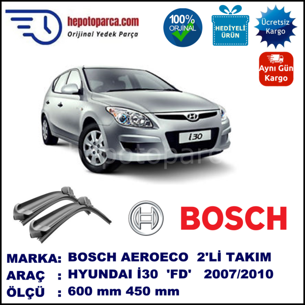 HYUNDAI i30 [FD] 09.2007-03.2010, 600 / 450 mm. BOSCH AEROECO Aparatlı Muz Silecek