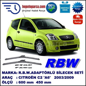 CITROEN C2 [A6] 09.2003-12.2009, 600 / 450 mm.  RBW  ADAPTÖRLÜ MUZ SİLECEK SETİ