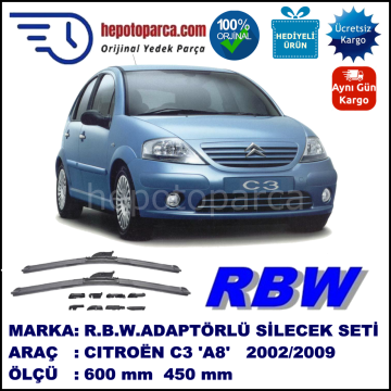 CITROEN C3 [A8; A31] 01.2002-08.2009, 600 / 450 mm.  RBW  ADAPTÖRLÜ MUZ SİLECEK SETİ