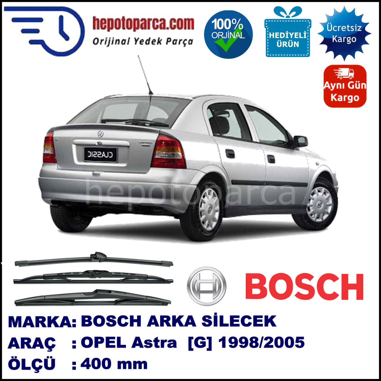 OPEL Astra [G] 400 mm 09.1997-02.1998 BOSCH Arka Silecek