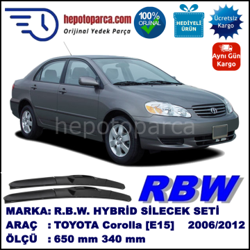 TOYOTA Corolla [E15] 11.06-... 650 / 340 mm. RBW Hybrid Silecek Seti. U Kanca Uyumlu Hibrit