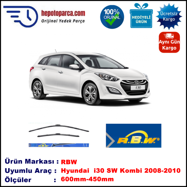 HYUNDAI i30 CW Kombi [FD] 02.2008-03.2010, 600 / 450 mm.  RBW  ADAPTÖRLÜ MUZ SİLECEK SETİ