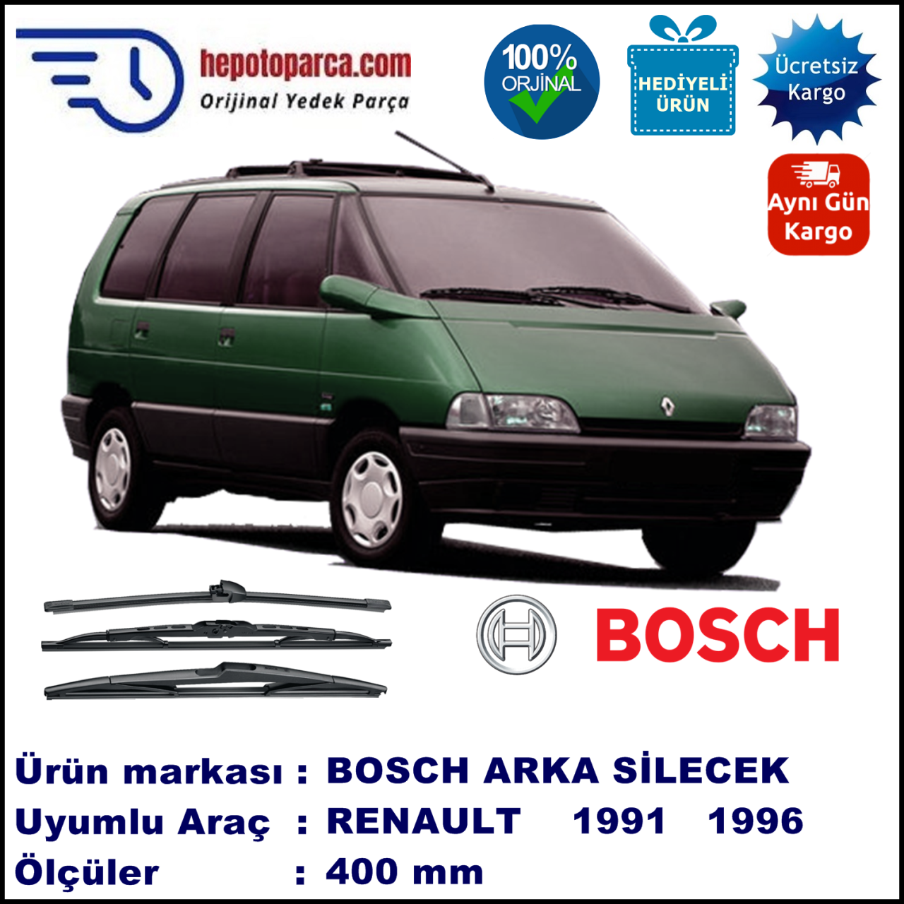 RENAULT Espace II [J63] 400 mm 01.1991-09.1996 BOSCH Arka Silecek