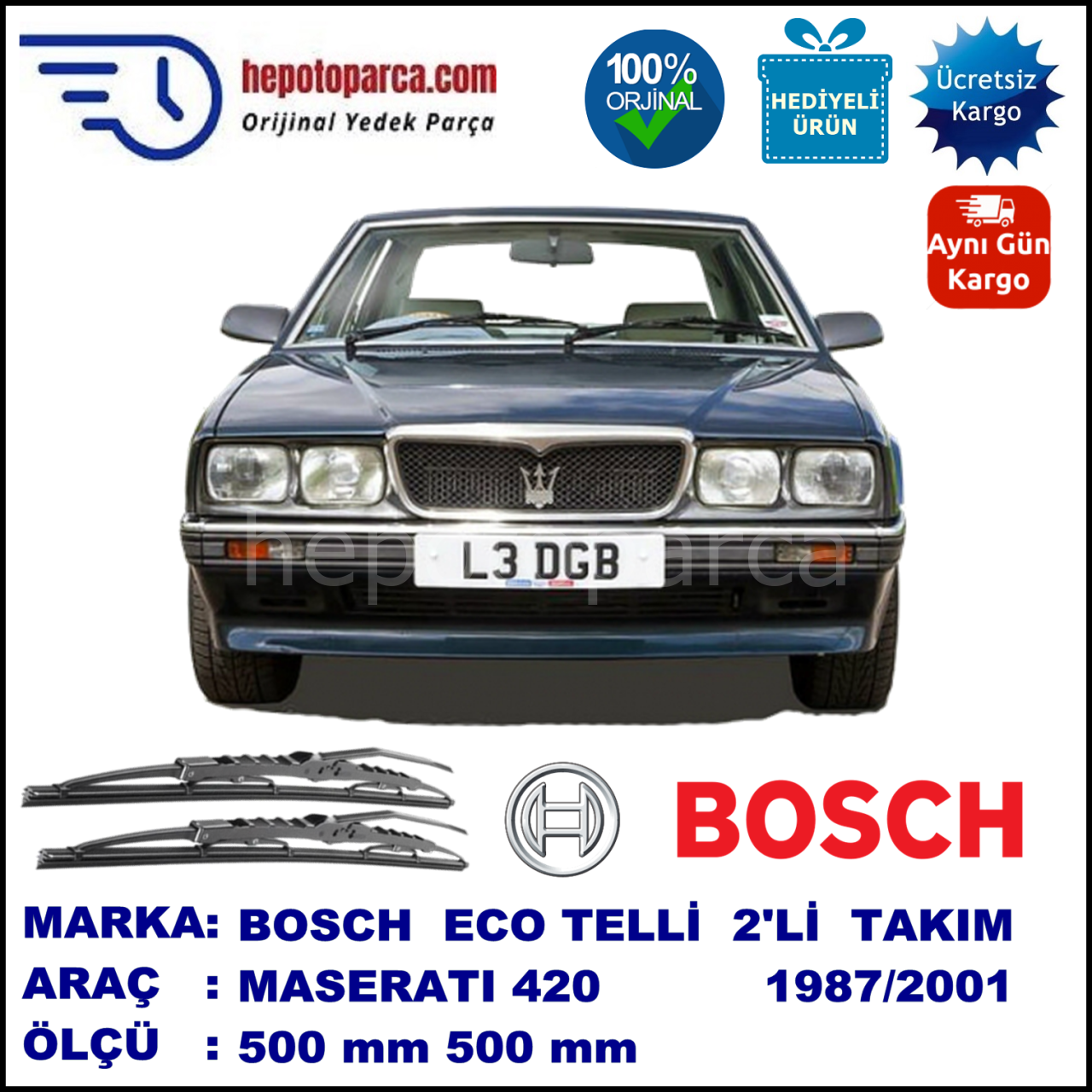 MASERATI 420  01.87-12.01 500 / 500 mm. BOSCH ECO Telli Silecek 2'li Takım