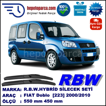 FIAT Doblo [223..] 07.00-12.10 550 / 450 mm. RBW Hybrid Silecek Seti. U Kanca Uyumlu Hibrit